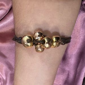 UNOde50 gold plated and brown leather bracelet